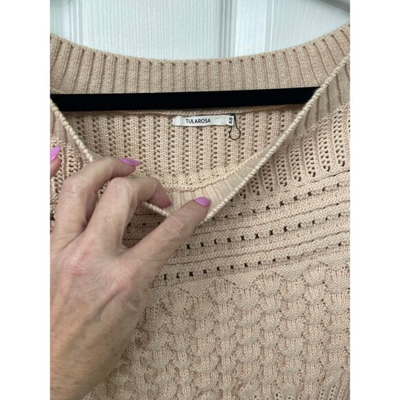Tularosa Off Shoulder Pointelle Sweater in Nude XS taupe beige - Picture 3 of 7